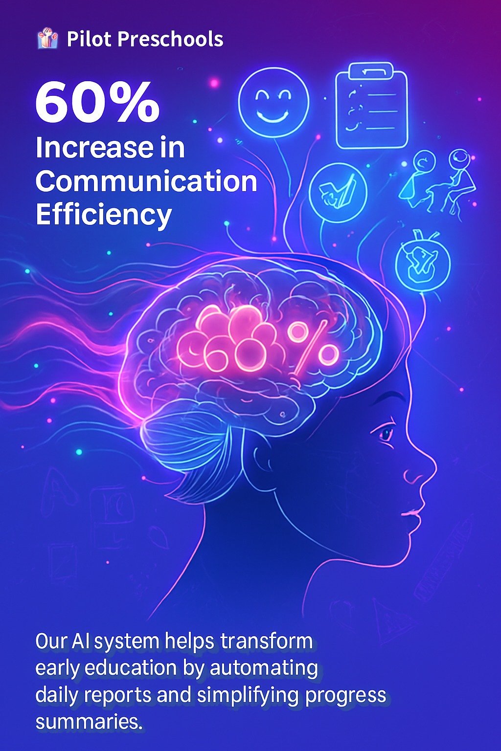 Hand holding a phone showing a chatbot conversation for a preschool app